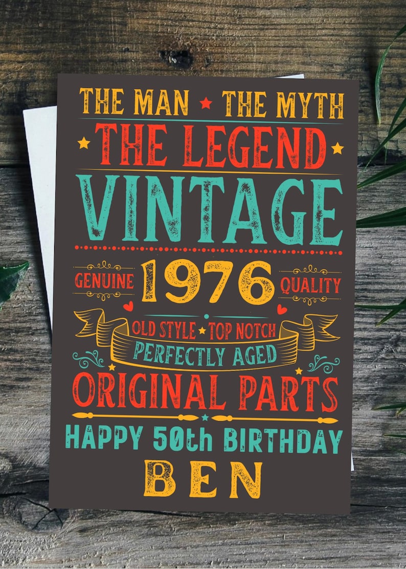 Personalised 50th Birthday Card For Him Vintage Male 1976 Any Name 50 Years Old image 1