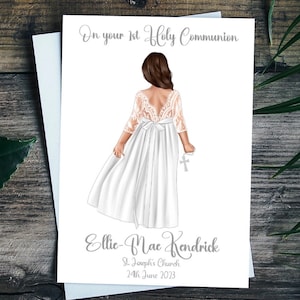First Holy Communion Card Personalised for Girls Granddaughter Daughter Niece Sister 3 Hair Colours