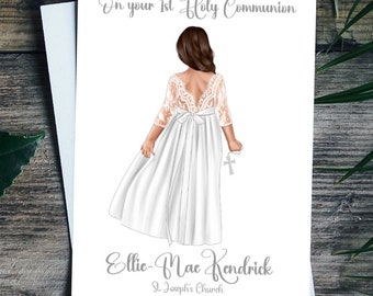 Personalised First Holy Communion Card Handmade for Girls Granddaughter Daughter Niece Sister 3 Hair Colours