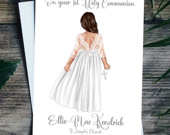 First Holy Communion Card Personalised for Girls Granddaughter Daughter Niece Sister 3 Hair Colours