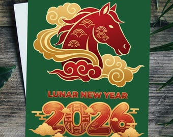 Chinese New Year Card Lunar Greeting Card 2025 Year Of The Horse Gloss Finish