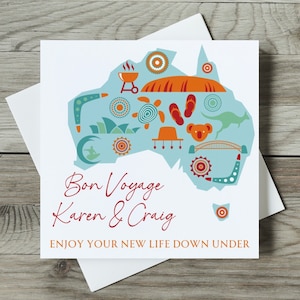 Personalised Moving To Australia Card, Bon Voyage, New Adventures, Emigrating