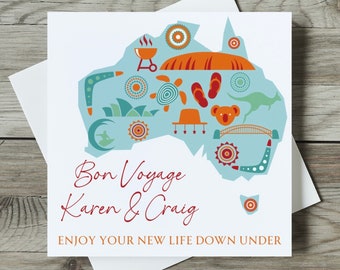 Personalised Moving To Australia Card, Bon Voyage, New Adventures, Emigrating