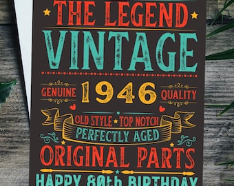 Personalised 80th Birthday Card For Him Vintage Male 1946 Any Name 80 Years Old