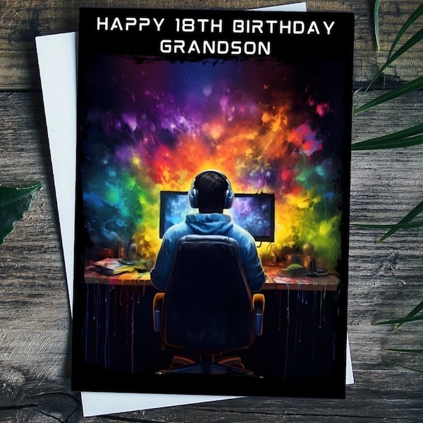 Personalised 13th 14th 15th 16th 17th 18th 19th 20th 21st Birthday Card Computer Gamer Grandson Son Friend