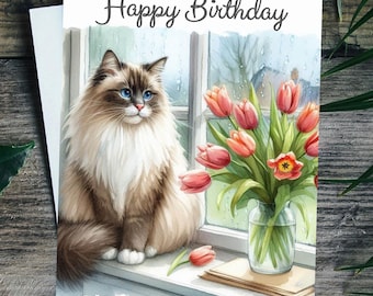 Cat Birthday Card Personalised Pet Greetings Card For Her, Tabby Cat Mum, Nana or Friend