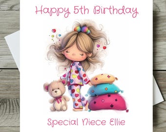 Girls Birthday Card Personalised Any Age Large 8” Size & Inside Message Option
