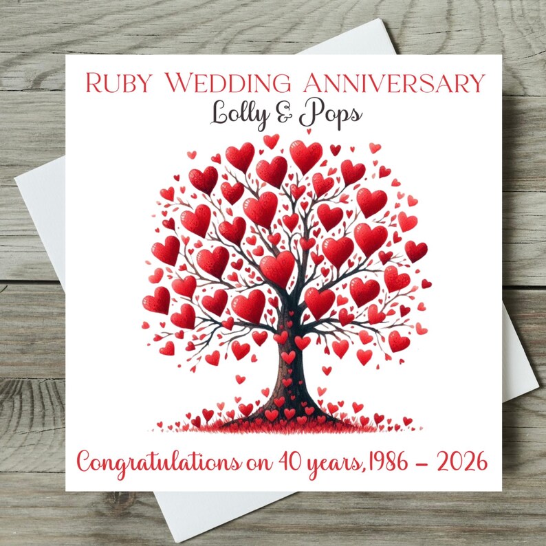 Ruby Anniversary Card Personalised 40th Wedding Anniversary Card - Etsy