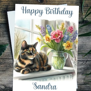 Cat Birthday Card Personalised Pet Greetings Card For Her, Cat Mum, Nana or Friend