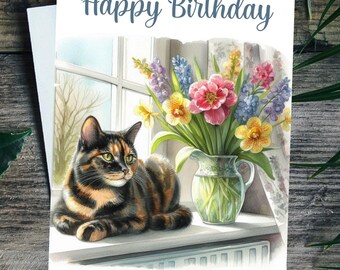 Cat Birthday Card Personalised Pet Greetings Card For Her, Cat Mum, Nana or Friend