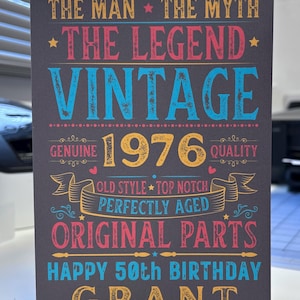 Personalised 50th Birthday Card For Him Vintage Male 1976 Any Name 50 Years Old image 3