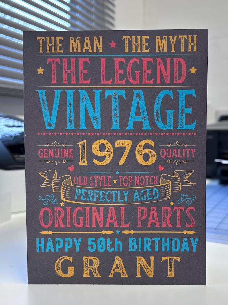Personalised 50th Birthday Card For Him Vintage Male 1976 Any Name 50 Years Old image 3