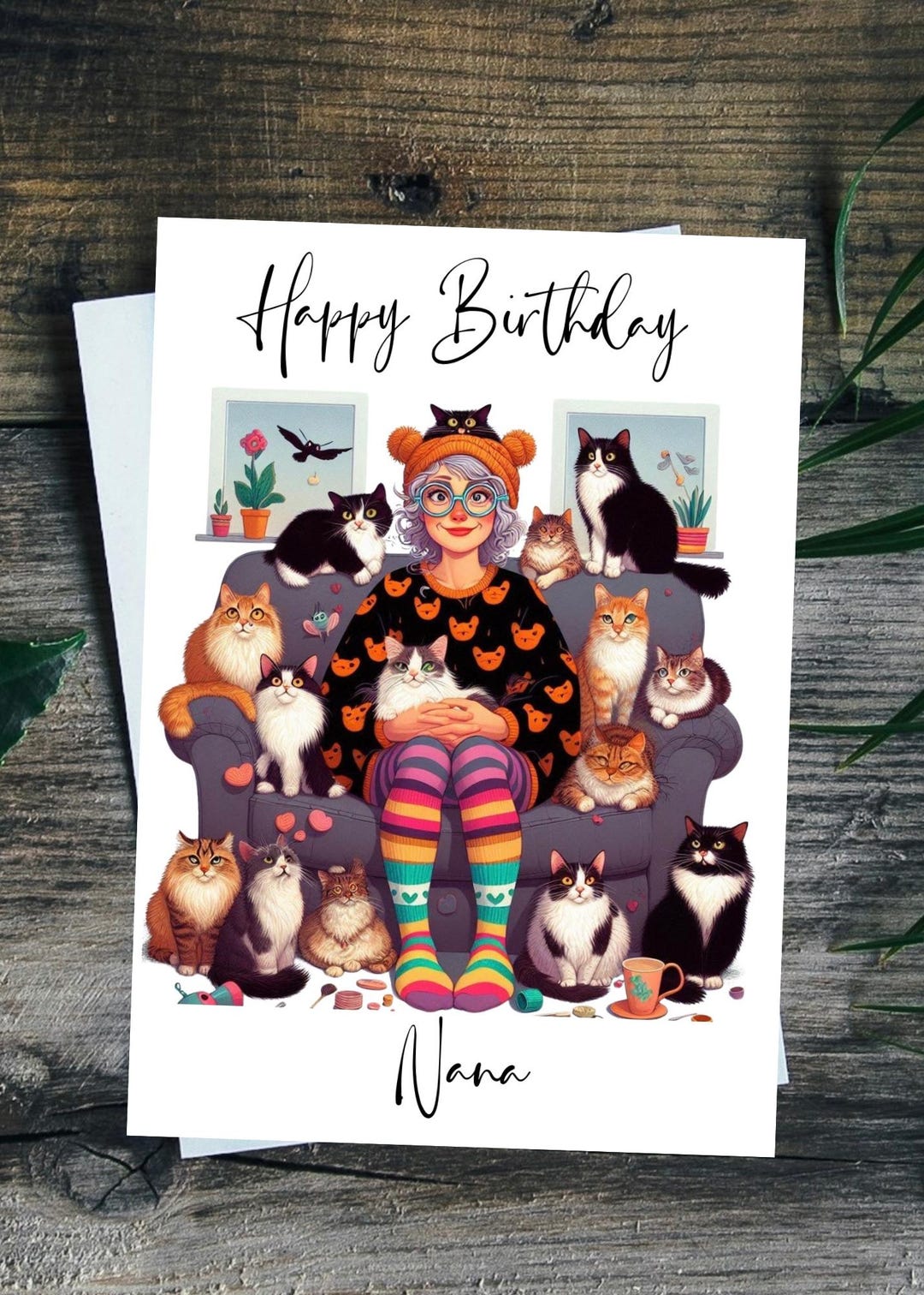 Cat Lady Birthday Card Personalised Pet Greetings Card for Her, Cat Mum ...