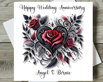 Gothic Anniversary Card Personalised Goth Wedding Anniversary Card