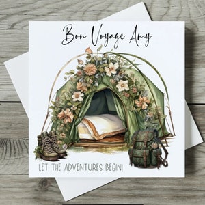 Personalised Camping Design Traveling Card ideal for  Holidays, Bon Voyage, New Adventures, Emigrating, Travelling, Moving Abroad gap year
