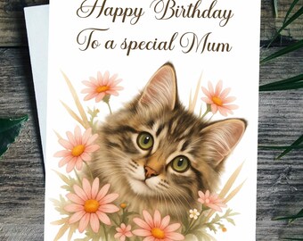 Cat Birthday Card Personalised Pet Greetings Card For Her, Cat Mum, Nana or Friend