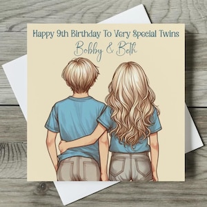 Twins Birthday Card Any Age Personalised Twin Boy and Girl, Brother & Sister