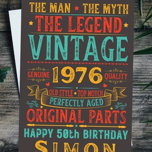Personalised 50th Birthday Card For Him Vintage Male 1976 Any Name 50 Years Old image 2