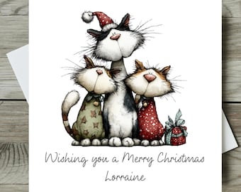 Cat Christmas Card Personalised 2 Sizes