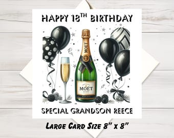Boys 18th Birthday Card Large 8” Personalised Inside Message Option