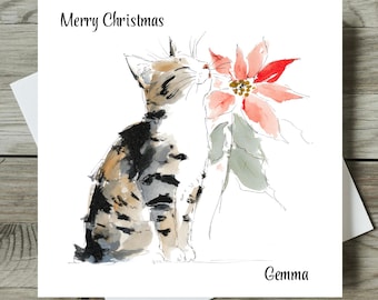 Cat Christmas Card Personalised 2 Sizes