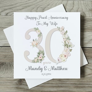Pearl 30th Wedding Anniversary Card Wife / Husband Greeting Card Personalised