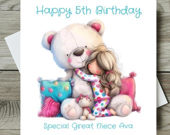 Girls Birthday Card Personalised Any Age Large 8” Size & Inside Message Option