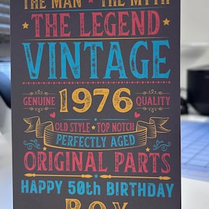 Personalised 50th Birthday Card For Him Vintage Male 1976 Any Name 50 Years Old image 5