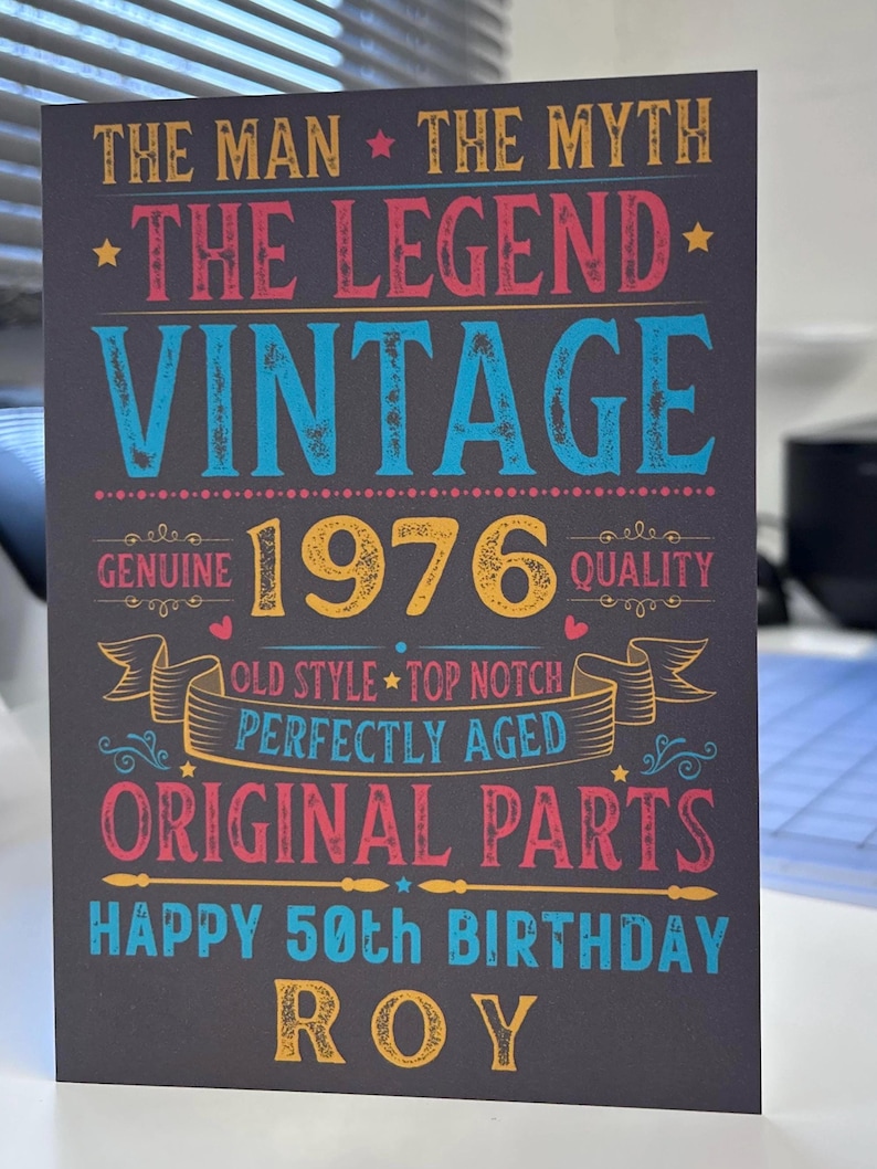 Personalised 50th Birthday Card For Him Vintage Male 1976 Any Name 50 Years Old image 5