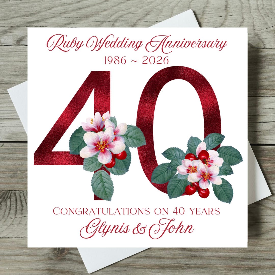 Personalised Ruby 40th Wedding Anniversary Card - Etsy