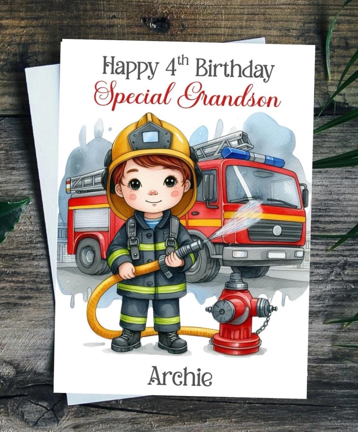 Boys Birthday Card Fireman Personalised Son Godson Grandson Nephew ...