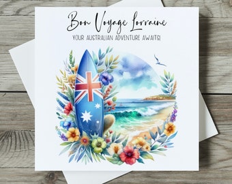 Personalised Moving To Australia Card, Bon Voyage, New Adventures, Emigrating