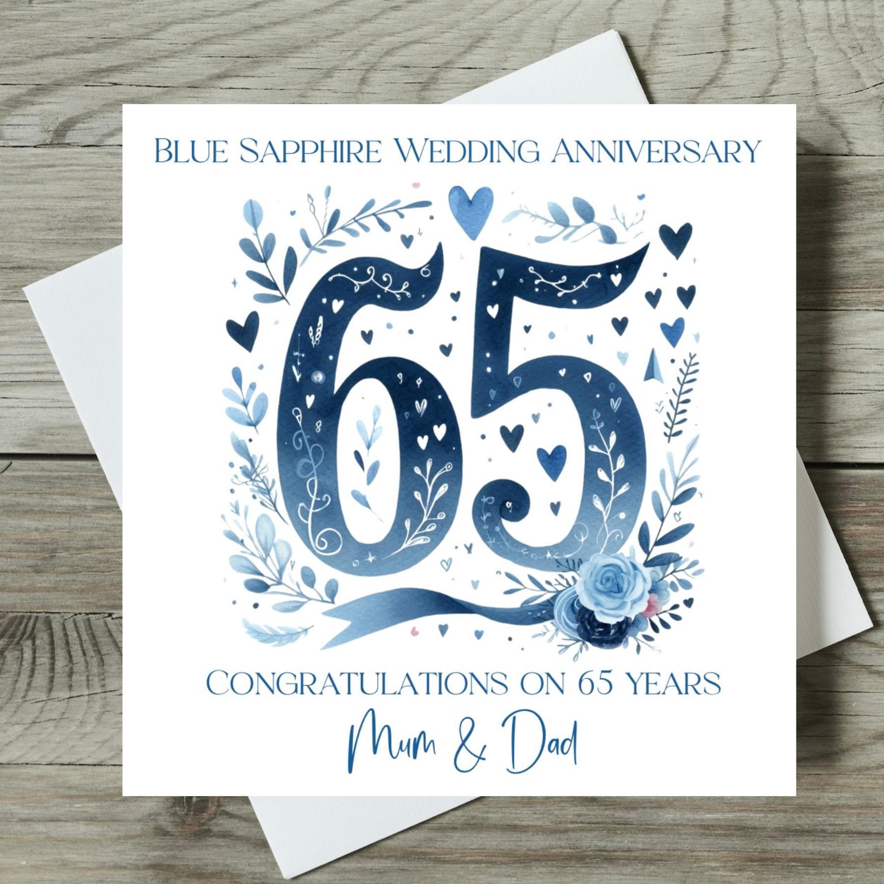 Personalised Blue Sapphire 65th Wedding Anniversary Card - Etsy UK