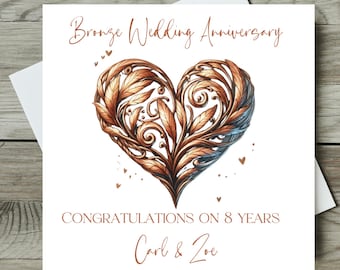 8th Wedding Anniversary Card - Bronze Anniversary - Iconic