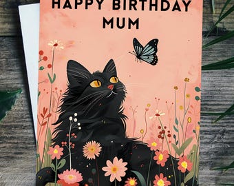 Cat Birthday Card Personalised Pet Greetings Card For Her, Cat Mum, Nana or Friend