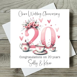 20th Wedding Anniversary Card Personalised China Anniversary Mum & Dad Friends Any Name