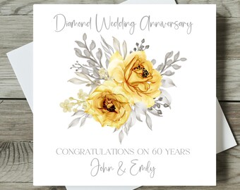 Diamond Wedding Card 60th Anniversary Large 8" & Inside Message Options