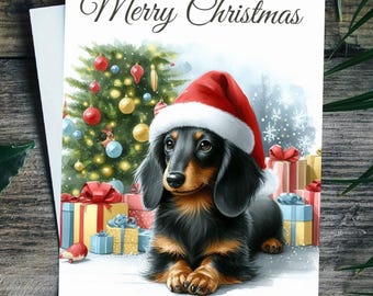 Dachshund Christmas Card Sausage Dog Single Card or 4 pack