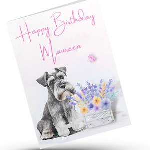 Birthday Card Schnauzer Dog, Personalised Greetings Card For Her