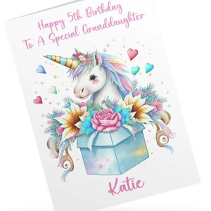 Personalised 3rd 4th 5th 6th Birthday Unicorn Card Daughter Goddaughter Grandaughter Niece