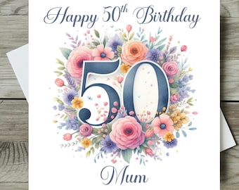 50th Birthday Card Personalised Large 8” x 8” and inside message options