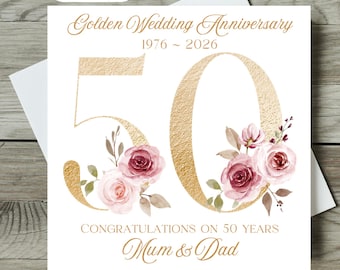 Personalised Golden 50th Wedding Anniversary Card