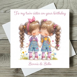Twin Sister Birthday Card Any Age Personalised Twin Girls