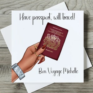 Personalised Passport Design Traveling Card ideal for  Holidays, Bon Voyage, New Adventures, Emigrating, Travelling, Moving Abroad, Gap year