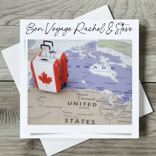 Personalised Moving Abroad Card, Bon Voyage, New Adventures, Emigrating, Travelling Canada