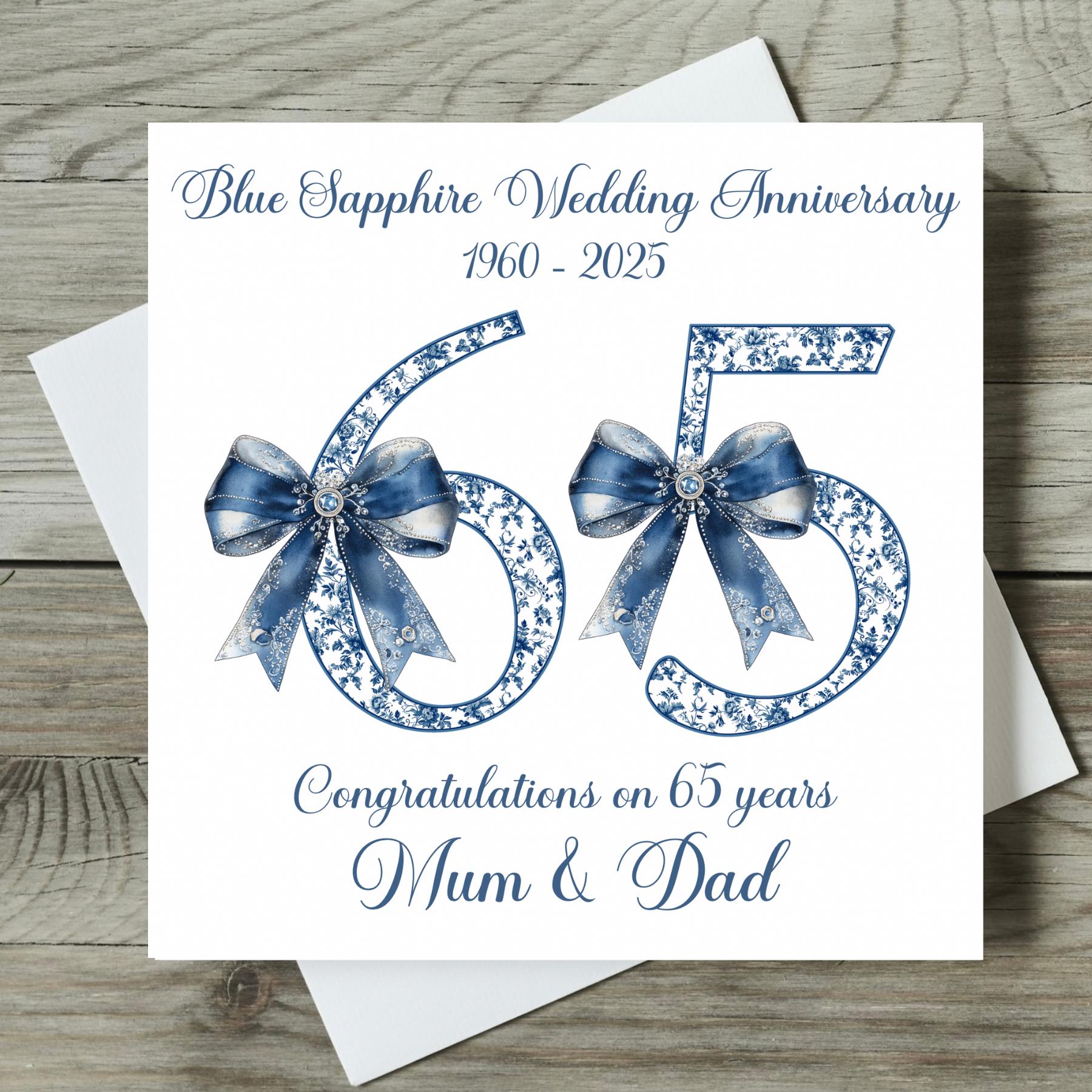 Personalised Blue Sapphire 65th Wedding Anniversary Card Any Names ...