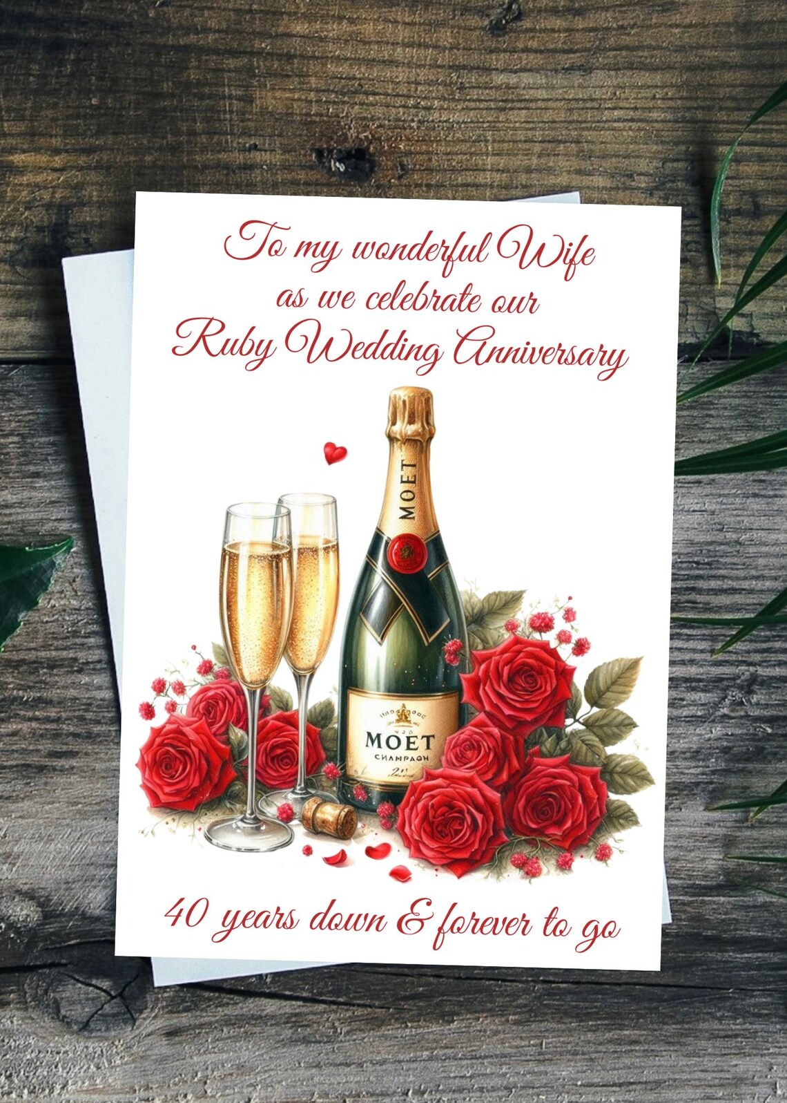 Wife Ruby Anniversary Card or Husband Ruby Anniversary Personalised ...