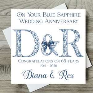 Personalised Blue Sapphire 65th Wedding Anniversary Card - Etsy