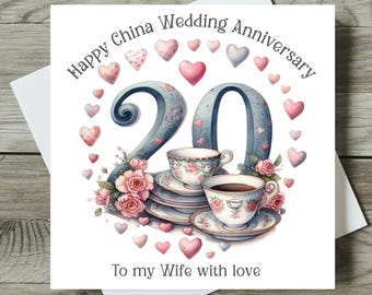 20th Wedding Anniversary Card Wife / Husband China Anniversary