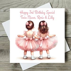 Twins Birthday Card Any Age Personalised Twin Girls Granddaughters Daughters Sisters
